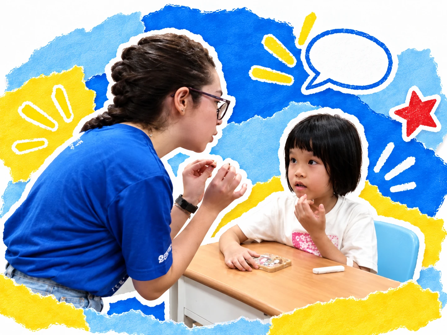 孩子在美語體驗課與外師互動